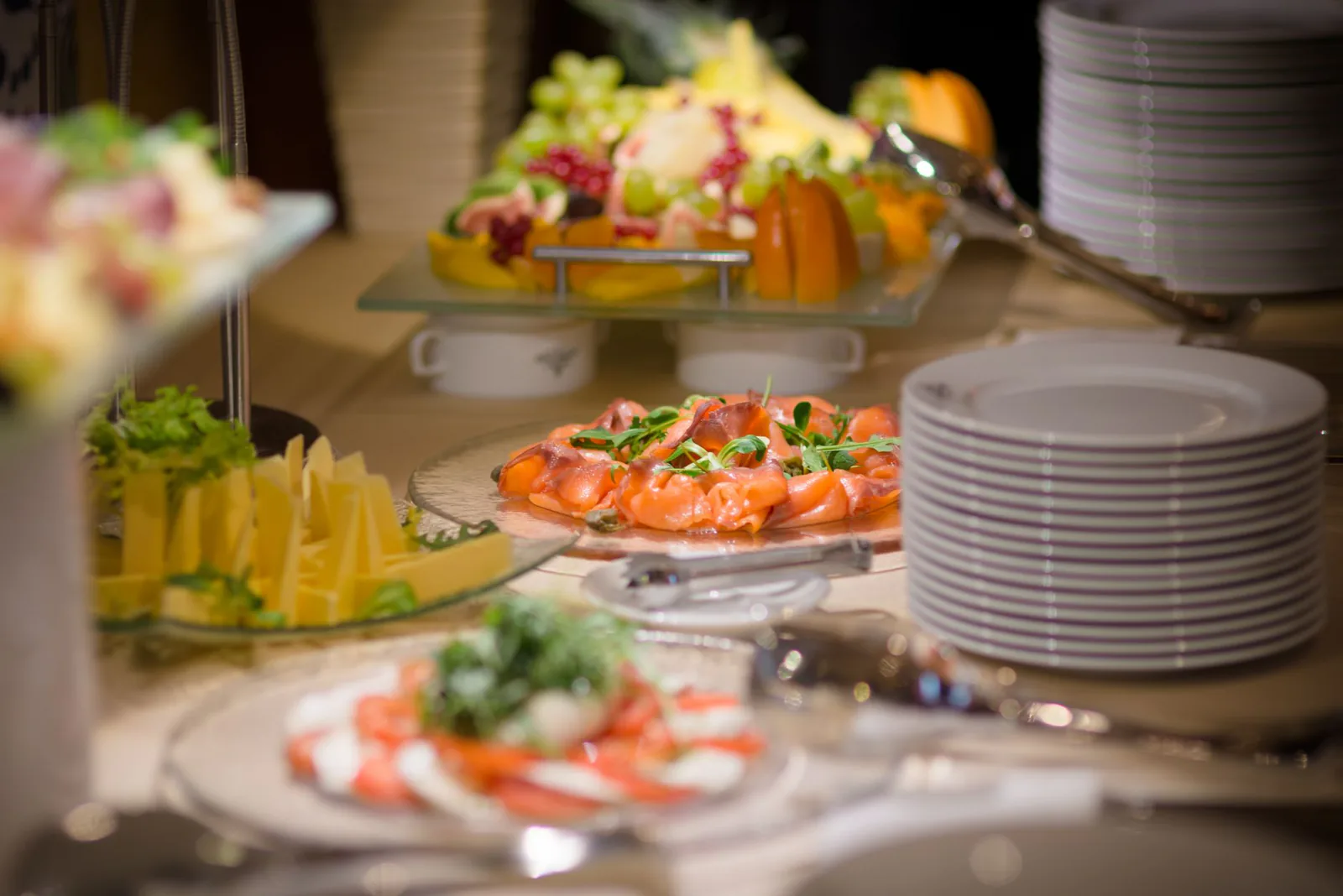 Luxurious catering buffet with salmon and cheese